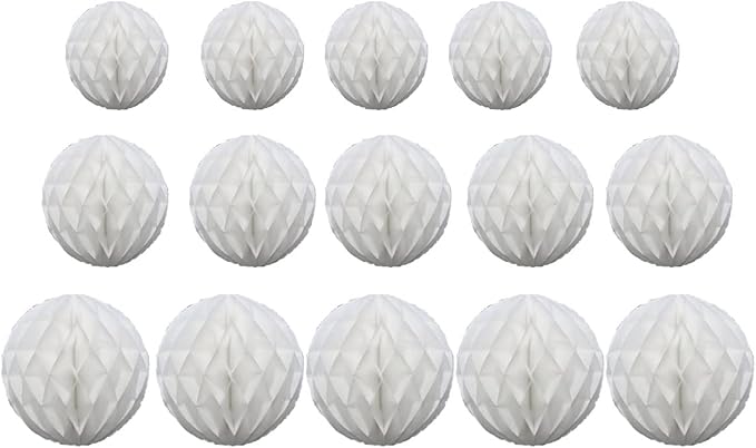 15pcs Honeycomb Balls Decorations 4'' 6'' 8'' White Paper Honeycomb Balls | by Yangeey