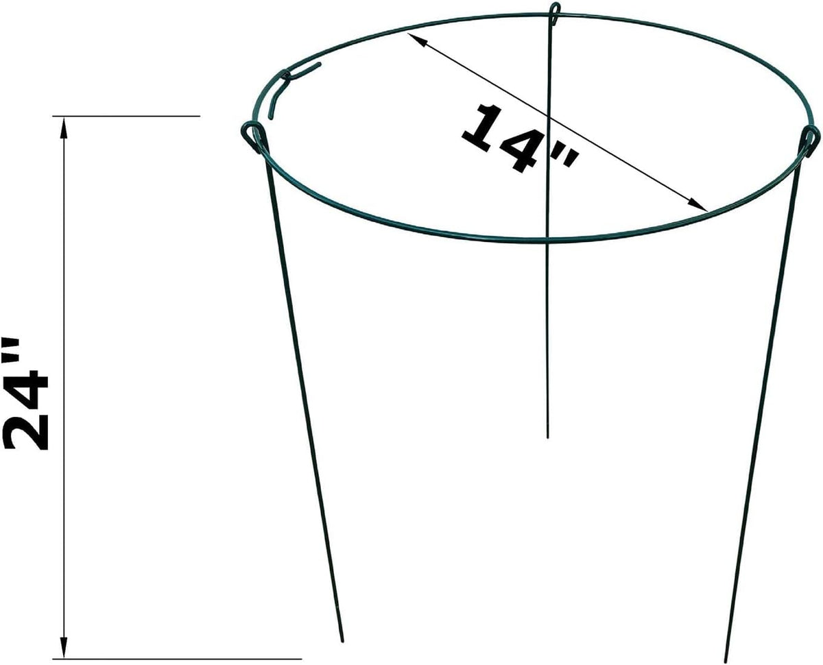 14" Wide x 24" High Peony Cage Rings Garden Plant Support Brace, Pack of 5 Round Metal Plant Stakes Rings, Strong Large Garden Supports for Flowers, Peonies, Rose, Lily