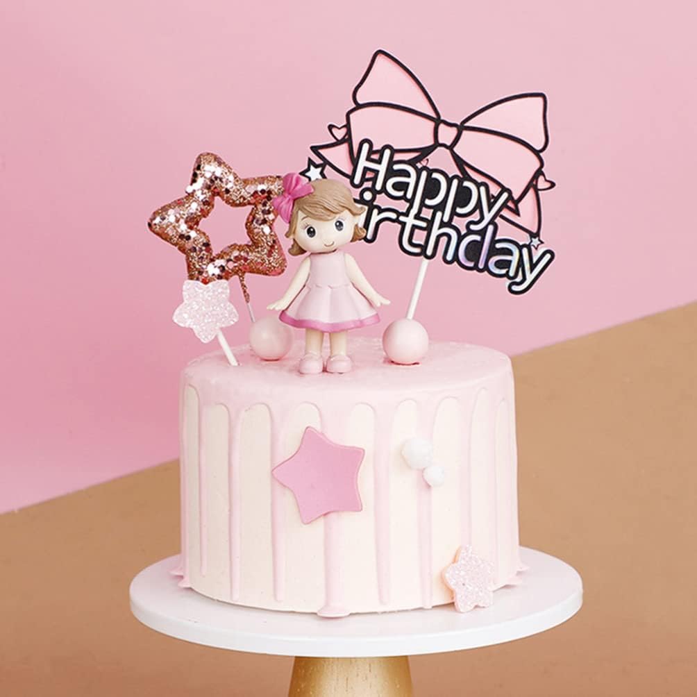 STOBOK Cake Dessert Ornament Doll Cakes Toppers Girls Princess Figurine Dolls Birthday Party Cakes Toppers for Kids Birthday Party Cake Decoration Pink Car Decor