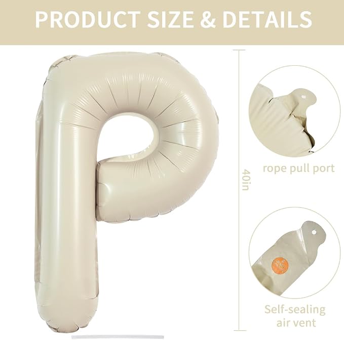 TONIFUL 40 Inch Large Cream White Letter P Balloons Giant Alphabet Letter - Image 2