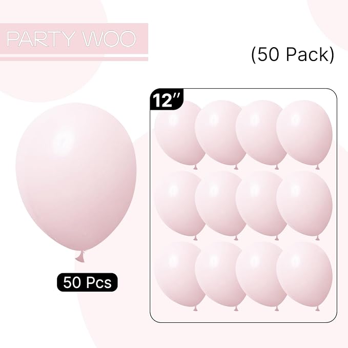 PartyWoo Pale Pink Balloons 50pcs Light Pastel Baby Pink Color | Balloons - Image 6