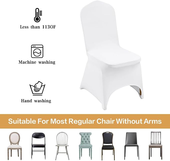 100 White Washable and Removable Universal Wedding Banquet Chair Covers - Image 4