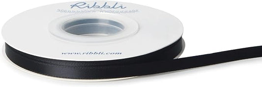 Ribbli Double Faced Black Satin Ribbon, 1/4” x Continuous 25 Yards, Use by Ribbli