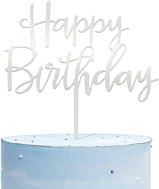 Happy Birthday Cake Topper, Mirrored Silver Acrylic Versatile Cake Topper for Birthday Party Decoration Ideas, Perfect Keepsake for your family and friends