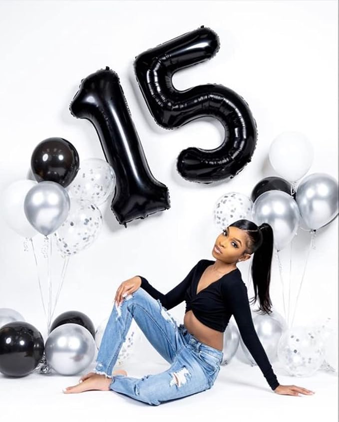 4 Balloon Numbers Birthday Decorations, 40In Black Balloons - Image 4