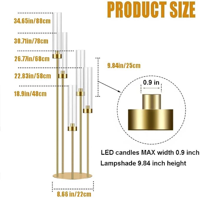 35in 10 Set Gold Candelabra Candle Centerpieces - Image 2