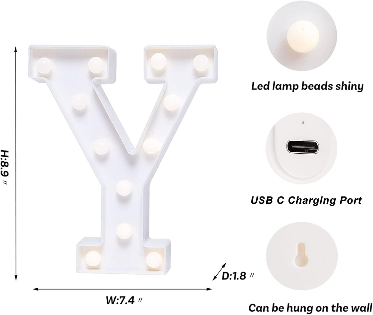 Foaky Rechargeable LED Letter Lights Sign Marquee Light Up Letters Sign for Night Light Wedding/Birthday Party Christmas Lamp Home Bar Decoration (Y)