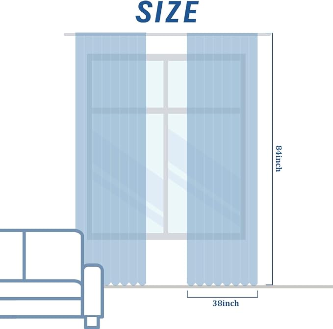 jinchan Blue Floral Linen Curtains 84 Inch Farmhouse Back Tab 2 Panels | Light - Image 3