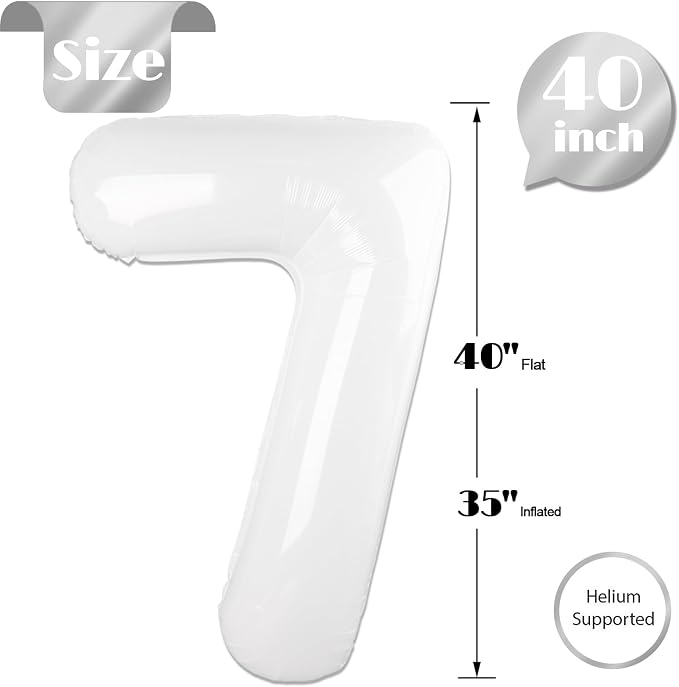 White Number 7 Balloon 40 Inch, 7th Birthday Party Decorations Men Women | Foil - Image 5