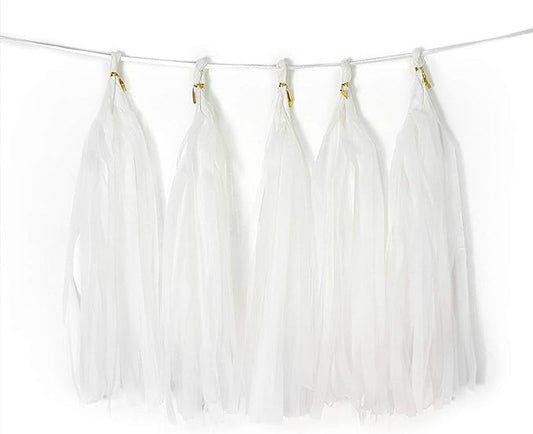 9.8in White Tissue Paper Tassel DIY Hanging Paper Decorations Party Garland by Binpeng