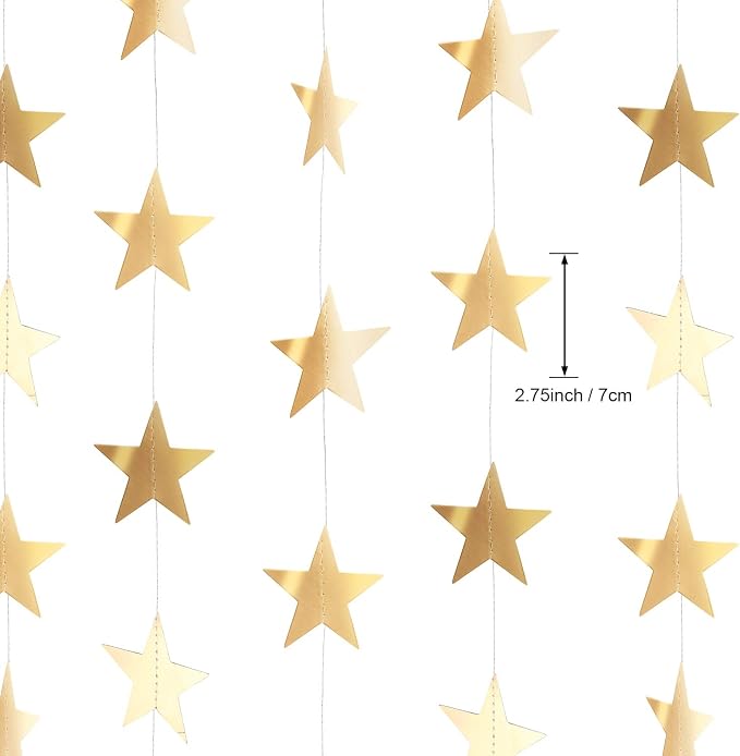 Patelai 130 ft Star Garland Banner Decor, Champagne Gold - Image 3