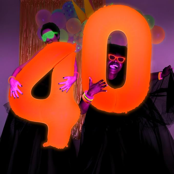 Mega-L Glow in The Dark Party Supplies, 40 Inch Orange Number 8 Balloon | Glow - Image 2