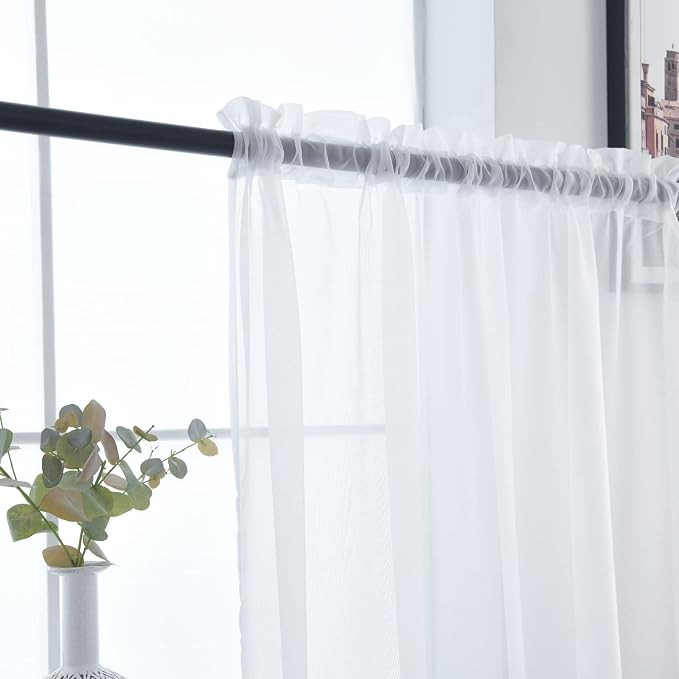 SpaceDresser White Kitchen Sheer Valance Curtains 30 Inch, Voile Sheer Cafe - Image 6