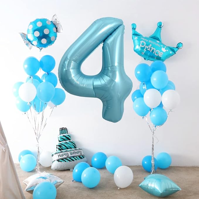TONIFUL 40 Inch Light Blue Large Numbers Balloons 0-9, Number 4 Digital Helium - Image 5