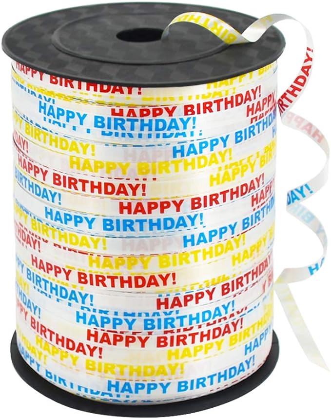BEISHIDA 500 Yards Happy Birthday Printed Crimped Curling Ribbon Balloon String by Beishida