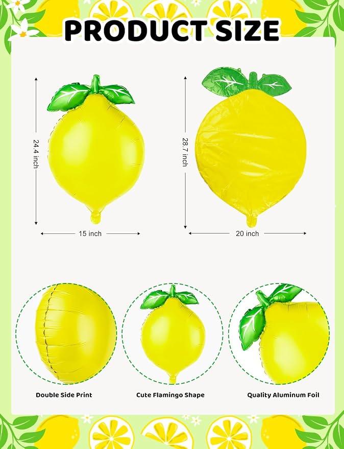 10Pcs Lemon Foil Balloons, Lemonade Balloons - Image 2