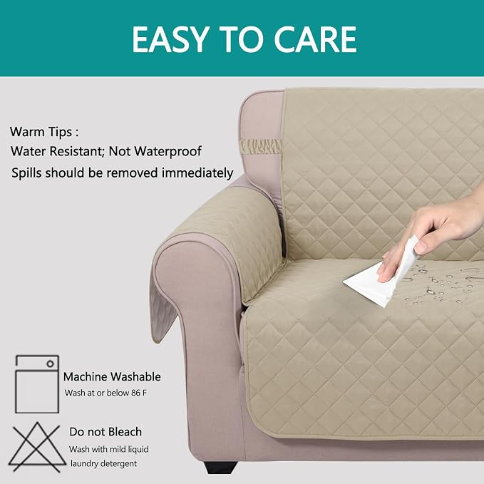 U-NICE HOME Reversible Recliner Chair Covers, Sand/Beige | 28''Recliner Cover - Image 5