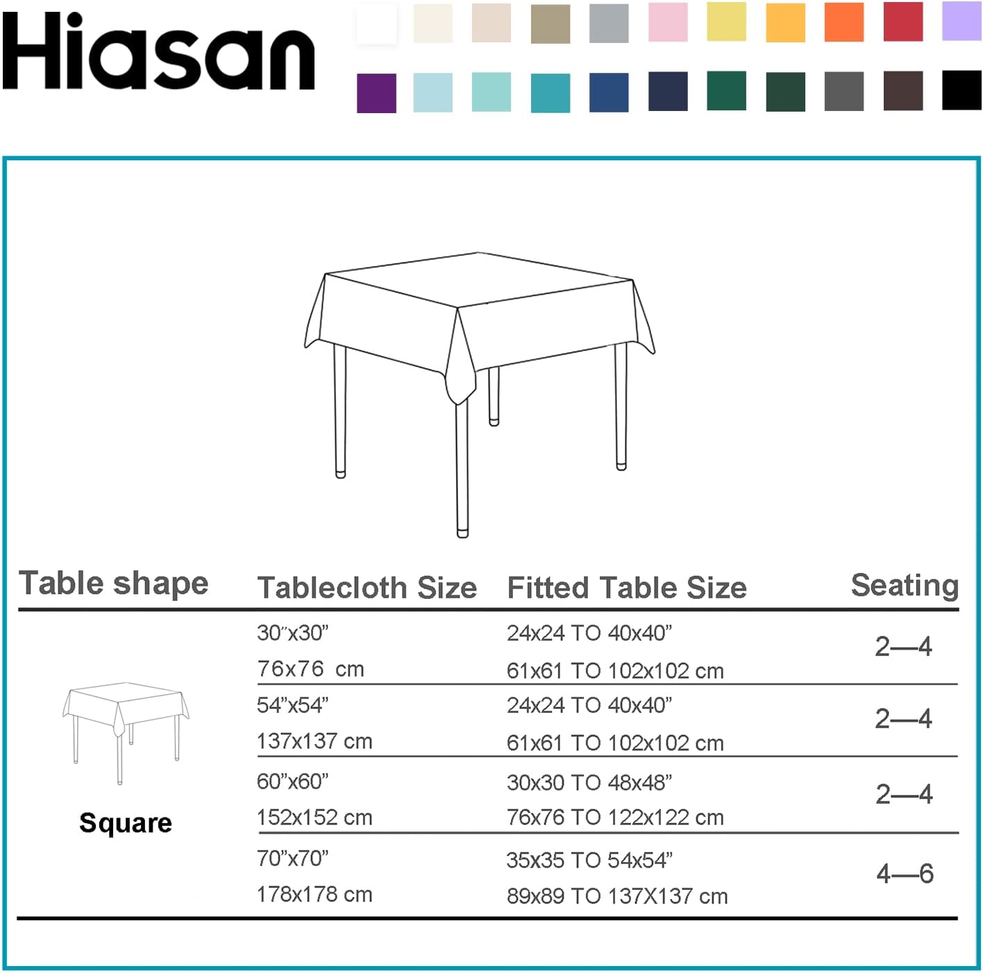 Hiasan 2 Pieces Turquoise Square Tablecloth - Water Resistant and Spillproof Dining Room Washable Fabric Table Cloth for Dining Room, Polyester, 40 x 40 Inch