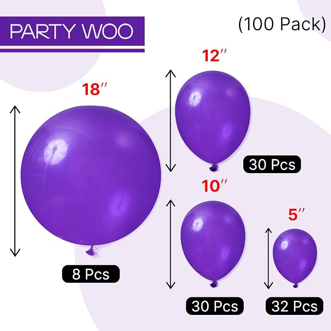 PartyWoo Dark Purple Balloons 100pcs Royal Purple Color Different Sizes | 18 12 - Image 3