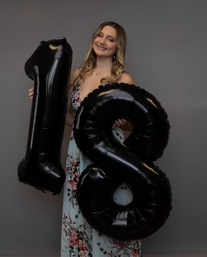 8 Balloon - Black Birthday Number Balloons, 40 Inch Decorations Men Women | - Image 3