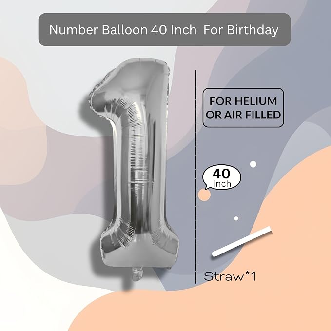 Silver Number Balloon 1 Mylar Foil Balloons 40 inch - Image 8