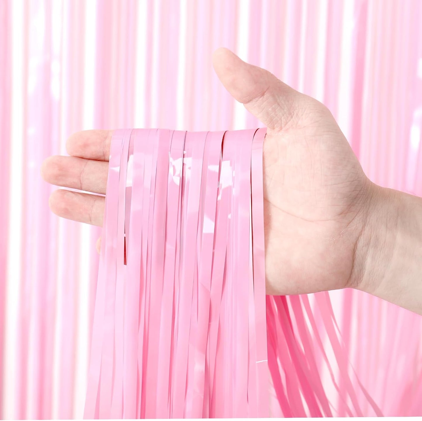 3 Pack 3.3 x 8.2 ft Pasel Pink Foil Fringe Backdrop Curtains, Tinsel Streamers Birthday Party Decorations, Fringe Backdrop for Graduation, Baby Shower, Gender Reveal, Disco Party