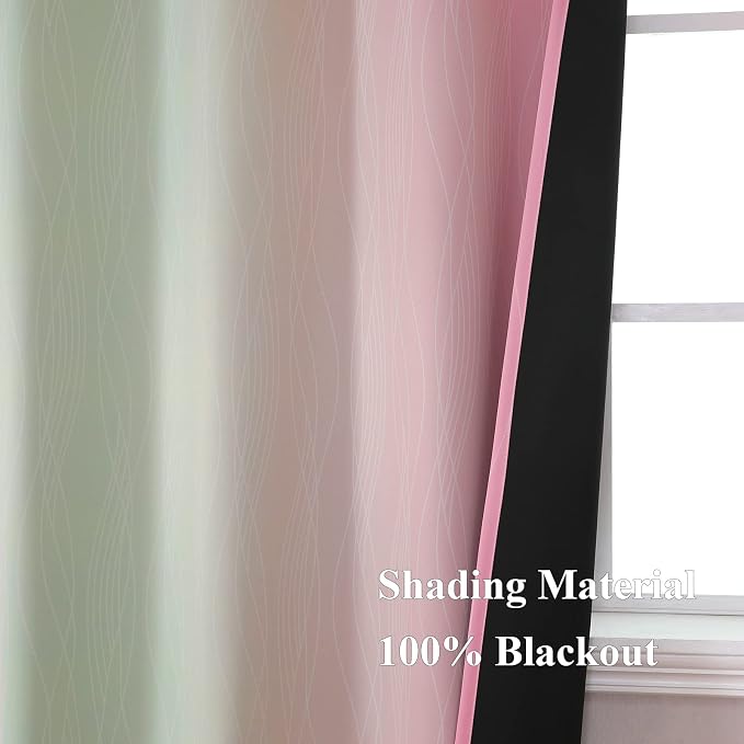 Sage and Pink Blackout Curtains 54 Inch Length, Light Blocking Gradient Grommet - Image 5