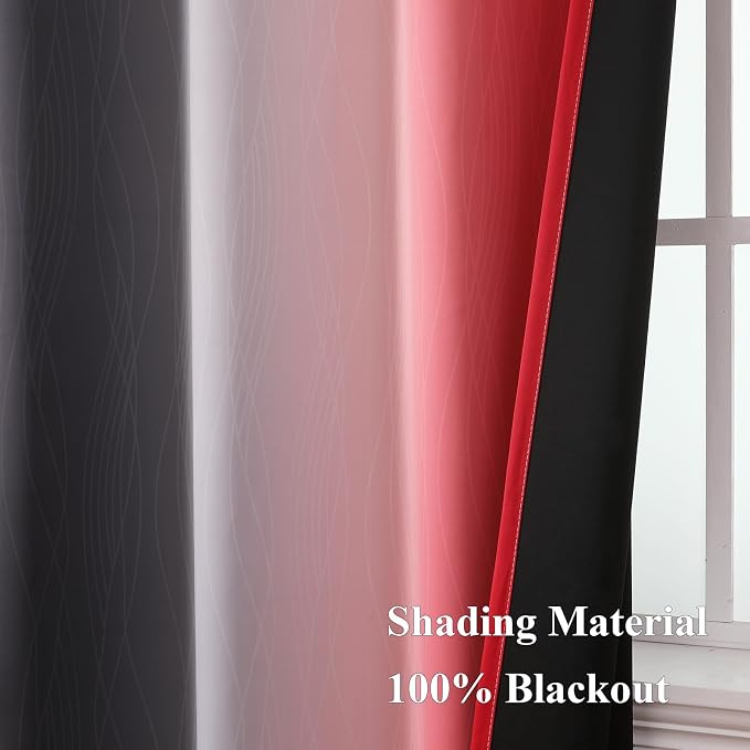 Ombre Red and Black Curtains 72 Inch Length 2 panels, Complete Blackout Curtains - Image 5
