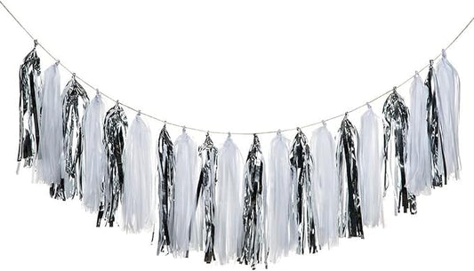Silver and White Tassel Garland, Paper Tassel Banner, Table Decor, DIY Kits - by CC+wonderland+zone