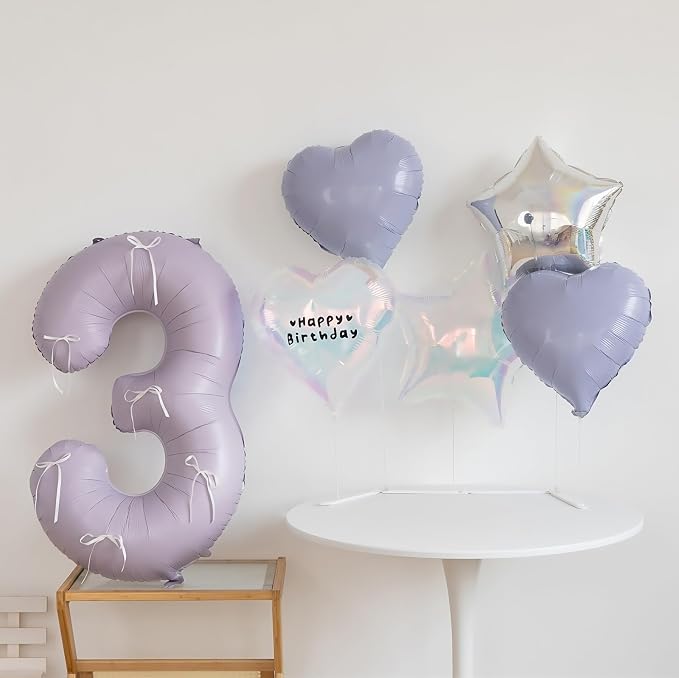 Pastel Purple 3 Number Balloons, 40 Inch Light Purple 3 Balloons Large Helium - Image 4