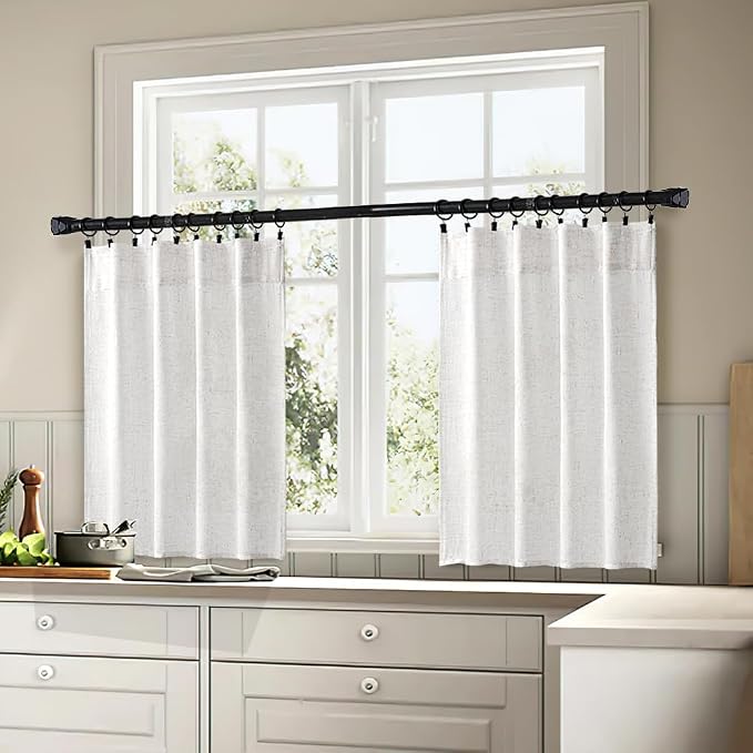 MIULEE Bleached Linen Kitchen Curtains 36 Inch Length 2 Panels Farmhouse | - Image 3