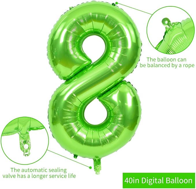 TONIFUL 40 Inch Green Number 8 Balloons Large Foil 8th Birthday Decorations | - Image 2