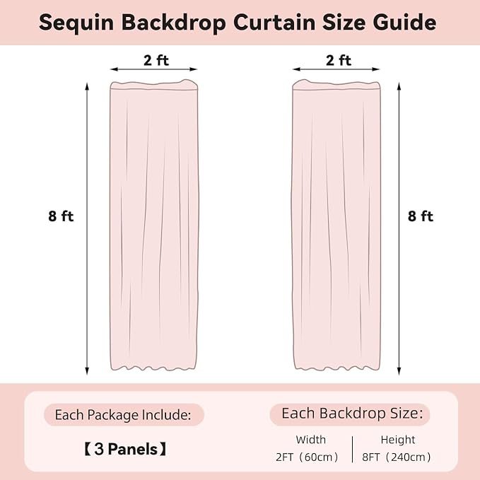 Sugargirl Gold Sequin Backdrop Curtain 3 Panels 2FTx8FT Glitter Gold Background - Image 6