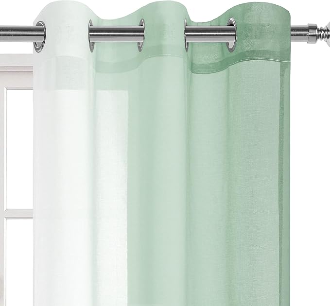 DWCN Light Sage Faux Linen Ombre Sheer Curtains - Image 3