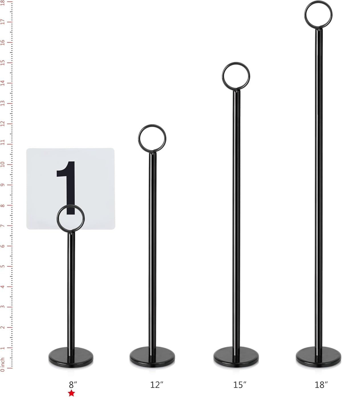 New Star Foodservice 27693 Ring Clip Table Number Card Holders, w/Number Cards, 1 to 24, Set of 24, 8-Inch, Black Stand