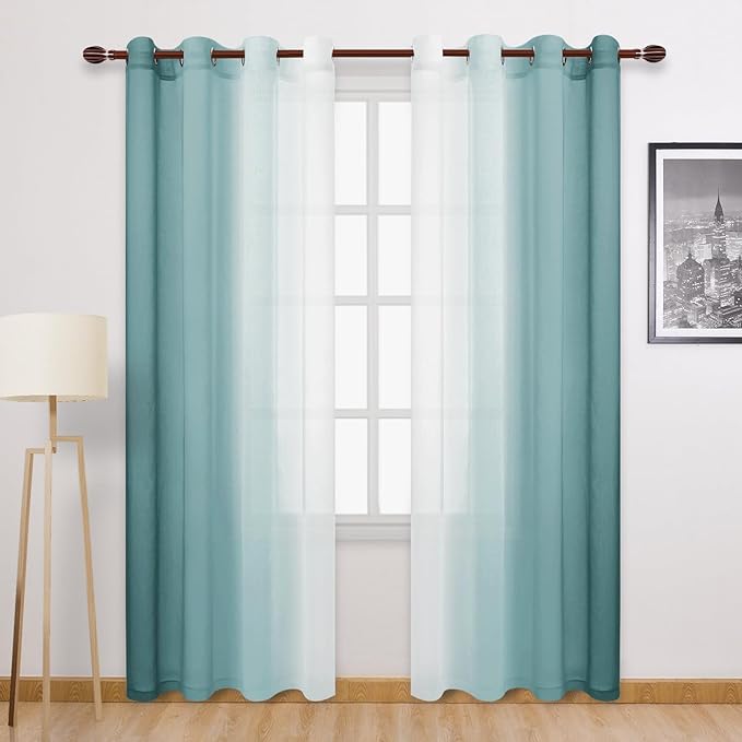 DWCN Faux Linen Ombre Sheer Curtains by DWCN