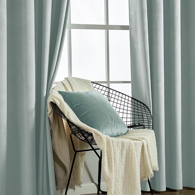 MIULEE Velvet Curtains Misty Blue 52 x 90 Inch Length Set of 2 | Grommet Drapes - Image 6