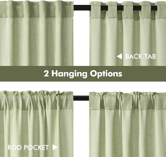 MIULEE Sage Green Kitchen Curtains 36 Inch Length 2 Panels Farmhouse | Textured - Image 5