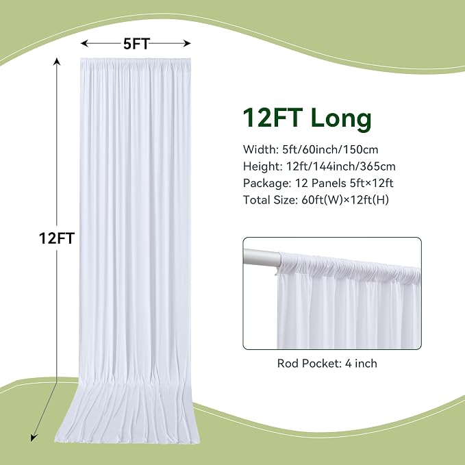 60ftx12ft Wrinkle Free White Backdrop Curtain - Image 5