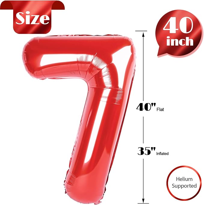 Red Number 7 Balloon 40 Inch, 7th Birthday Party Decorations Men Women | Foil - Image 5