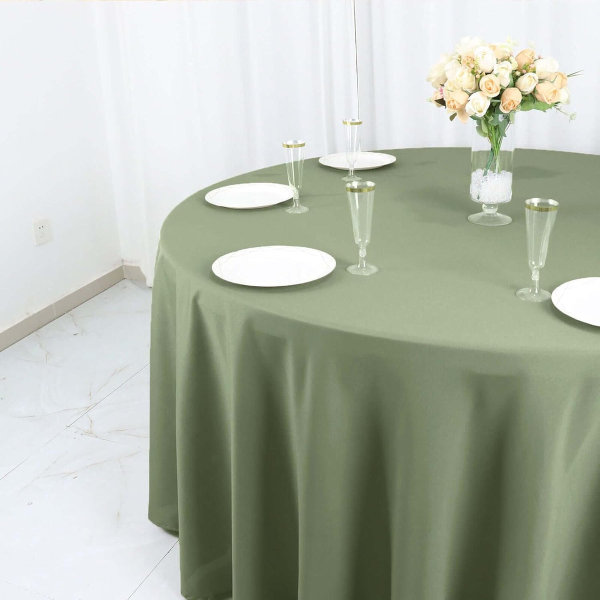 Efavormart Round Tablecloth, 120 Inch Stain & Wrinkle Resistant Washable Table Cloth, Decorative Polyester Fabric Table Cover for Banquet, Wedding, Dining - Eucalyptus Sage Green