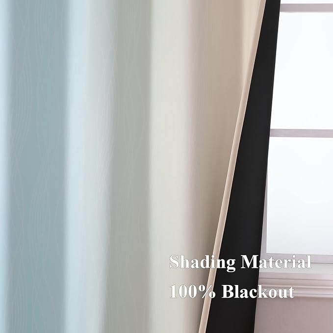 Aqua and Beige Ombre Blackout Curtains 72 Inches Length - Image 5