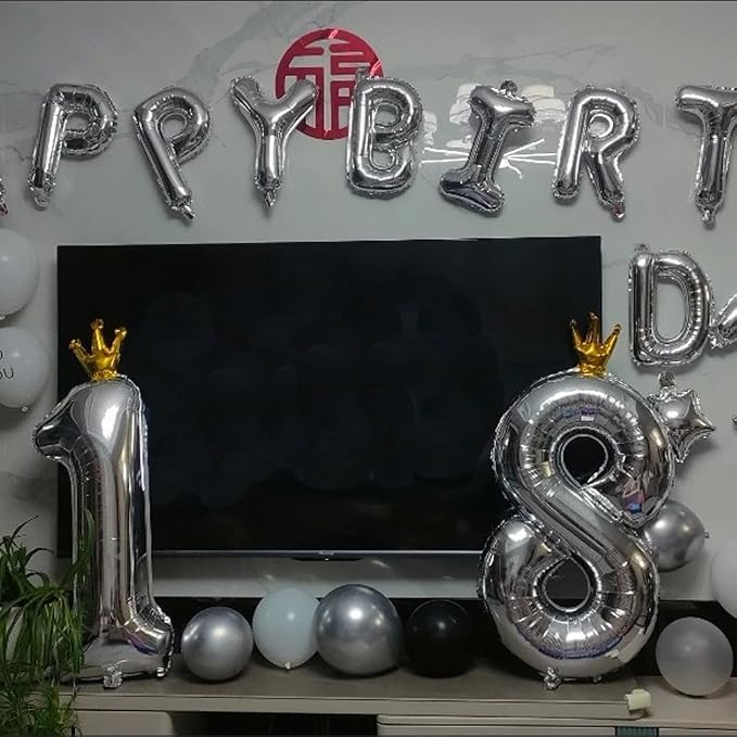 Silver Number 0 Balloon with Crown, 40 inch Silver Number Balloon 0th Birthday - Image 3
