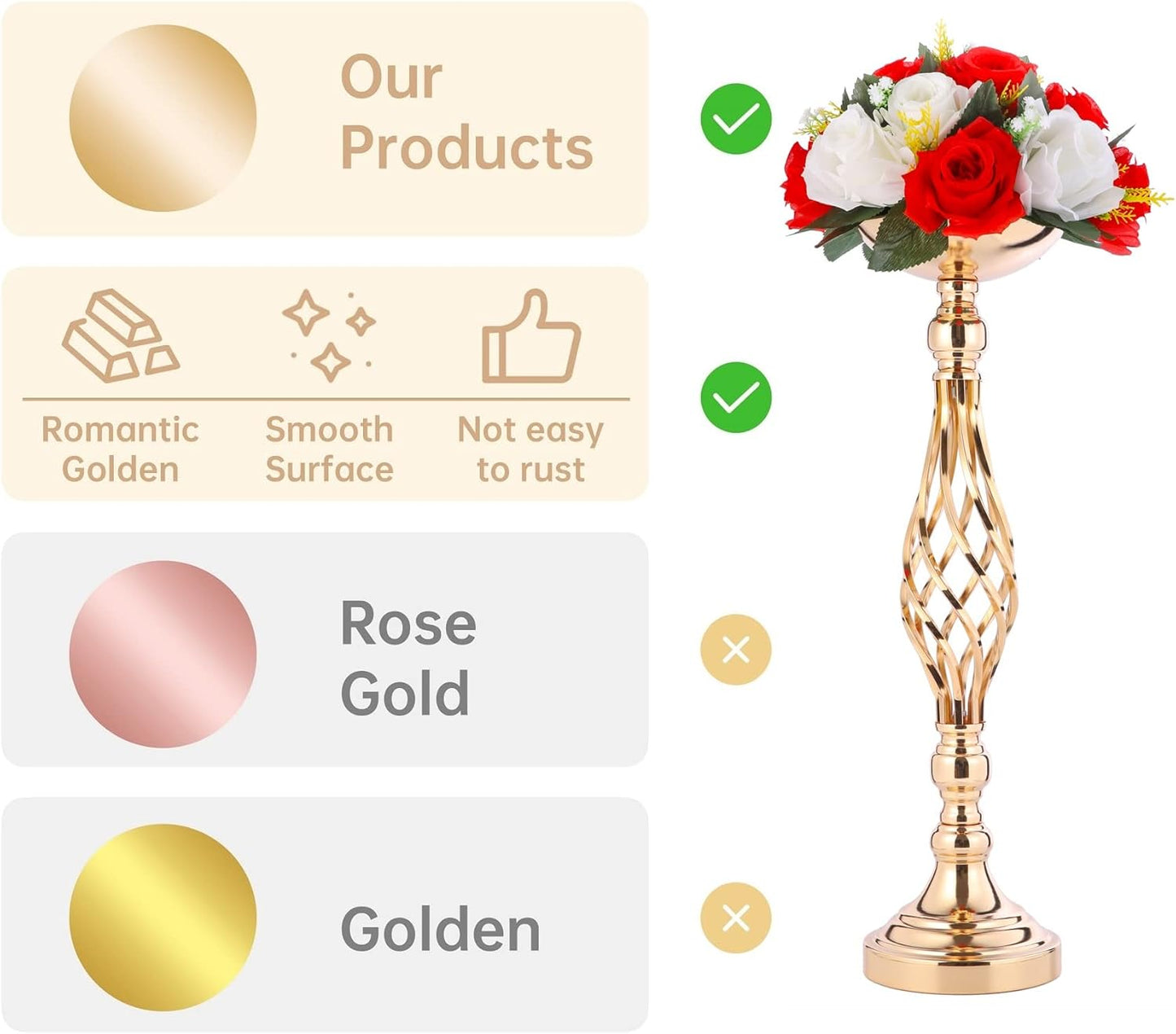 2 Pcs Wedding Centerpieces for Reception Tables, Twist Candleholders Stands Ornaments, Metal Centerpieces Flower Vase for Wedding Party Dinner Event Hotel Home Decor