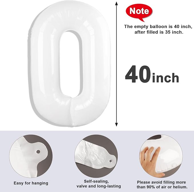 Number 0 Balloon Birthday Decorations, 40In White Balloons - Image 5