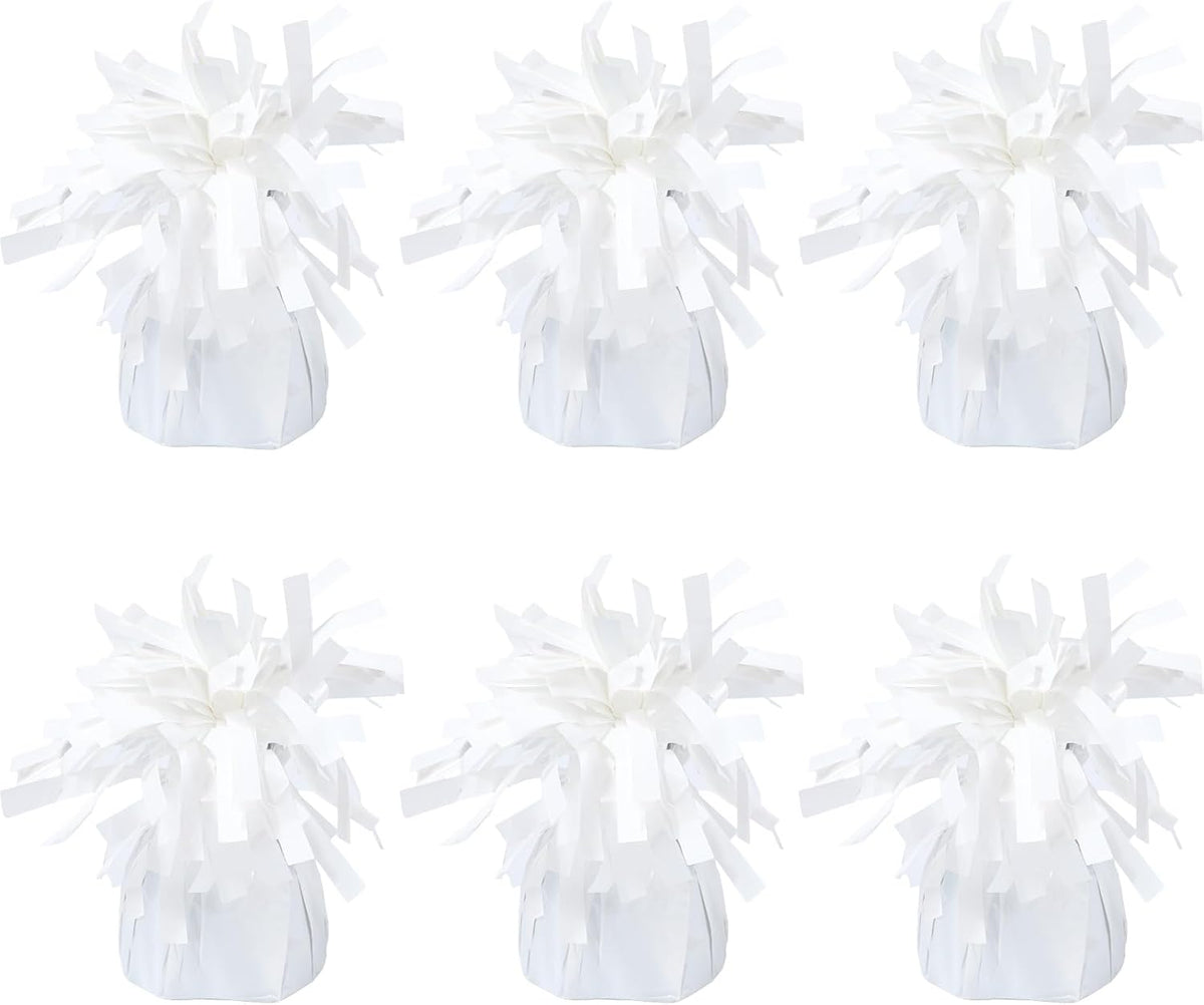 6 Pack White Balloon Weights Metallic Holder Anchors Balloon Holder Weights for for Birthday 2025 Graduation Party Christmas Wedding Celebration Decoration (White)