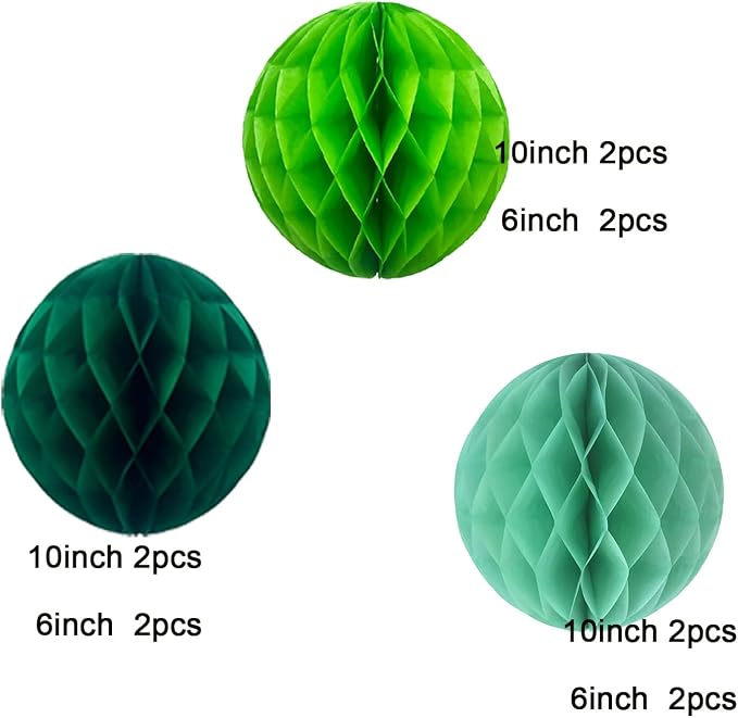 Green Paper Honeycomb Balls, 12 Pack Hanging Tissue Pom Poms - Image 4