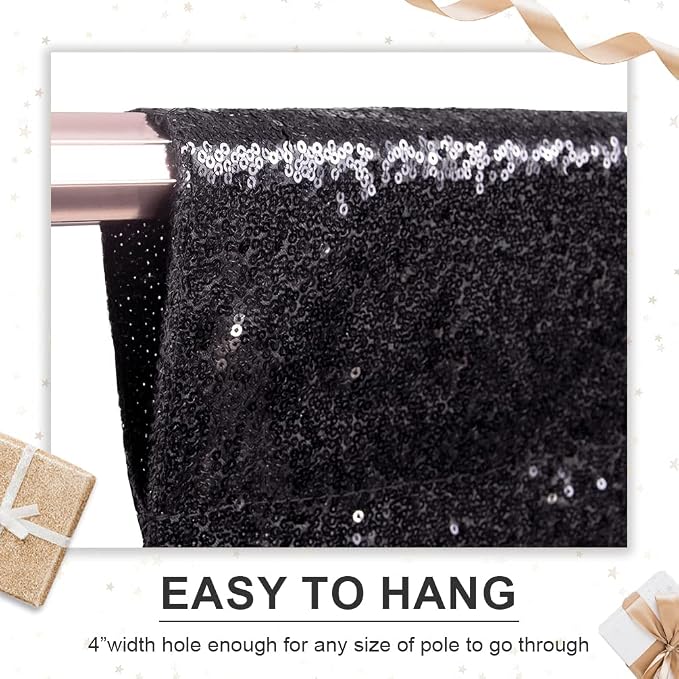 PartyDelight Black Sequin Backdrop Curtains 5x10ft 2 Panels | Sparkly 3mm - Image 2