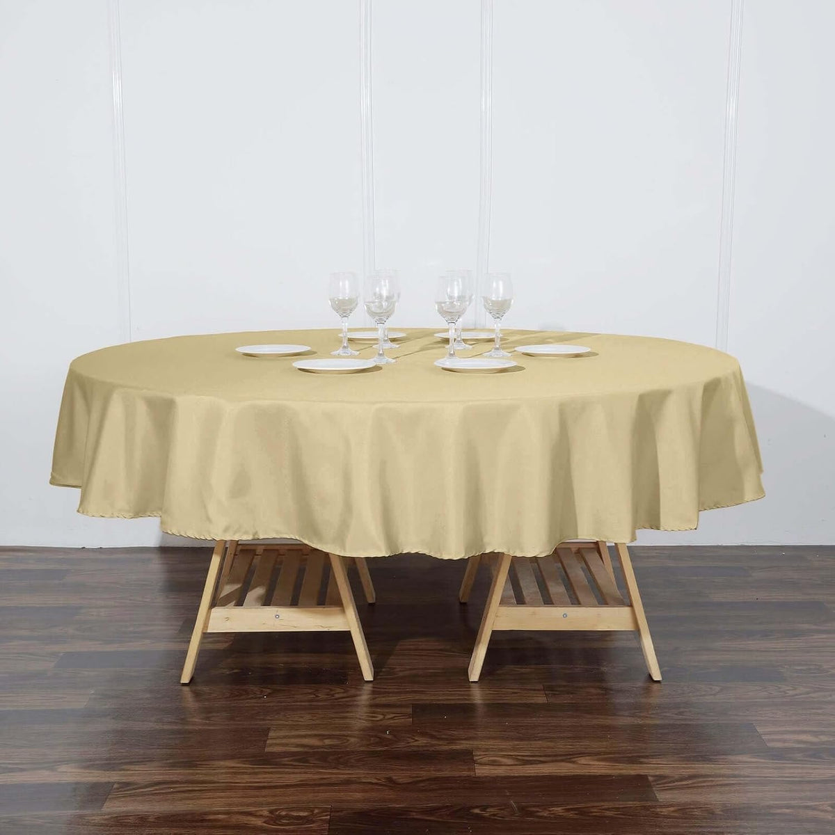 Efavormart Round Tablecloth, 90 Inch Stain & Wrinkle Resistant Washable Table Cloth, Decorative Polyester Fabric Table Cover for Banquet, Wedding, Dining- Champagne
