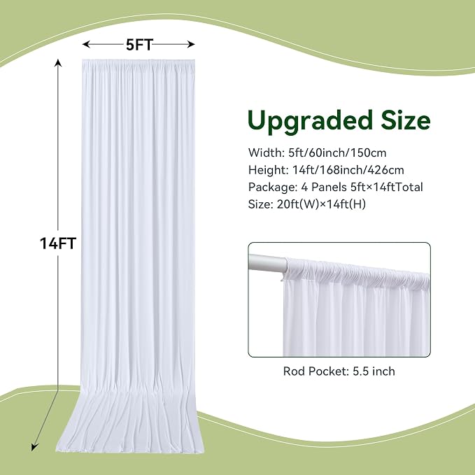 20×14 ft White Wrinkle Free Backdrop Curtain, Soft Silky Polyester Wedding - Image 5